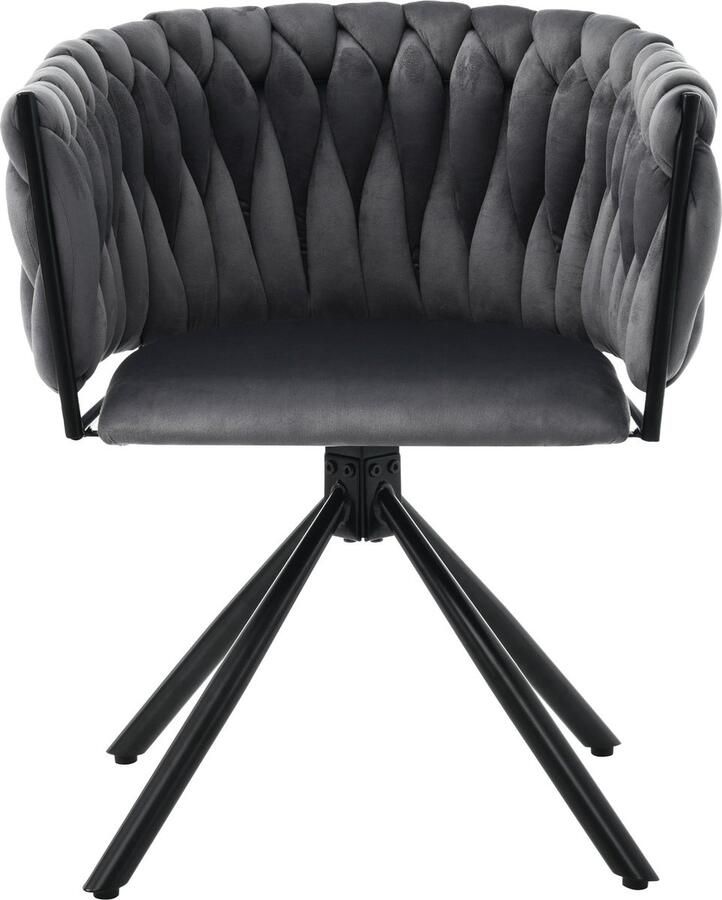 Merax Eetkamerstoelen Set van 6 Luxe Fluwelen Stoelen met 360° Draaiende Zitting en Metalen Poten Grijs