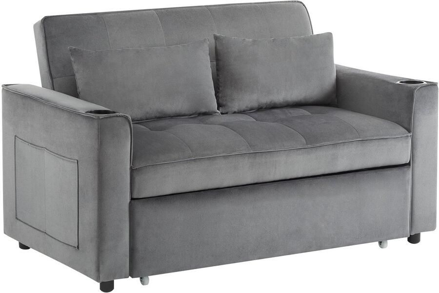 Merax Multifunctioneel Klapbed Sofa 3-in-1 Slaapbank met Drinkhouders en Kussens – Perfect voor Woonkamer Slaapkamer en Home Cinema Grijs