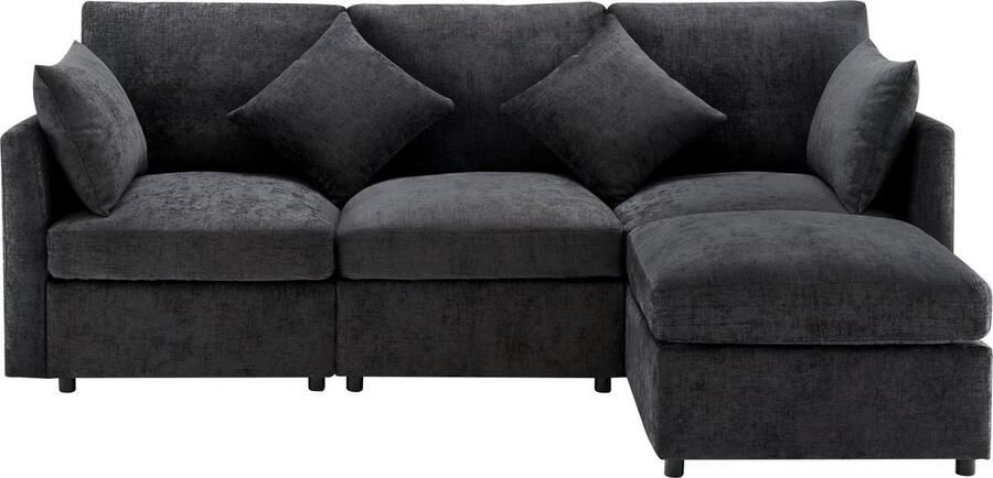 Merax 3-Zits Bankstel in Chenille Stof Sofa met Verstelbare Voetensteun Bank in Ergonomisch Design Grijs