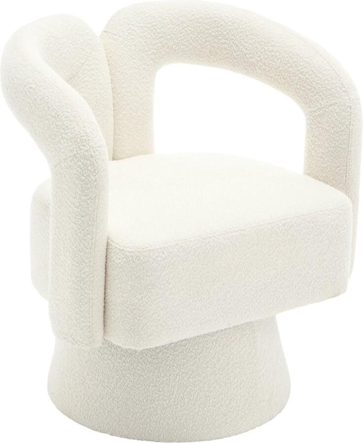 Merax 360° Draaibare Knuffelstoel Ronde Fauteuil met Brede Zitting Zachte Bouclé Stoffering Voor Woonkamer Slaapkamer en Kantoor