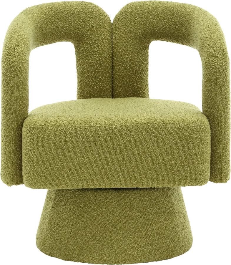 Merax 360 graden draaibare accentstoel in olijfgroen bouclé Luxe ronde stoel met brede bekleding en metalen basis Geschikt voor woonkamer slaapkamer en kantoor - Foto 2