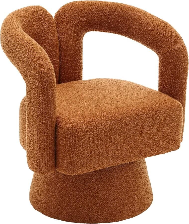 Merax 360 graden draaibare accentstoel in oranje bouclé Luxe ronde fauteuil met brede bekleding en metalen basis Perfect voor woonkamer slaapkamer en kantoor