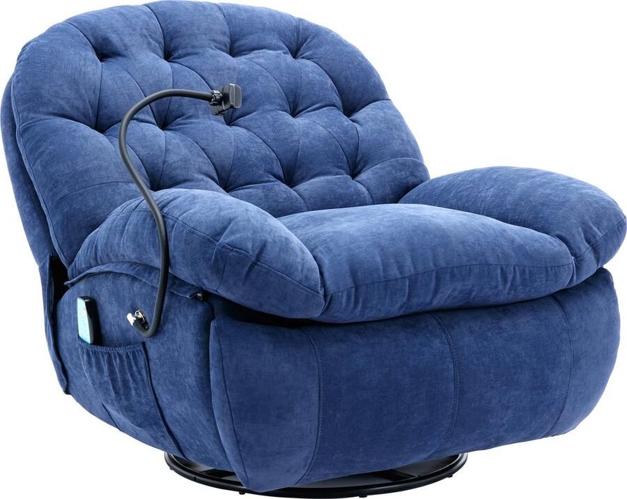 Merax 360° Draaibare Elektrische Relaxfauteuil Massage- en Warmtestoel Draaibaar Fauteuil met Verwarming Relaxstoel Blauw
