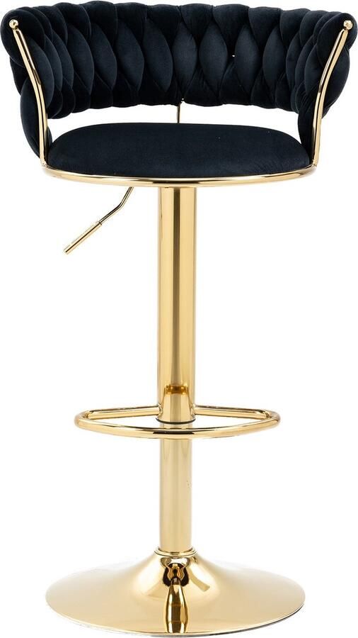 Merax 360° draaibare Fluwelen Barhocker Set van 2 – Hoogteverstelbare Stijlvolle Stoelen met Handgeweven Rugleuning voor Keuken en Eetkamer - Foto 2