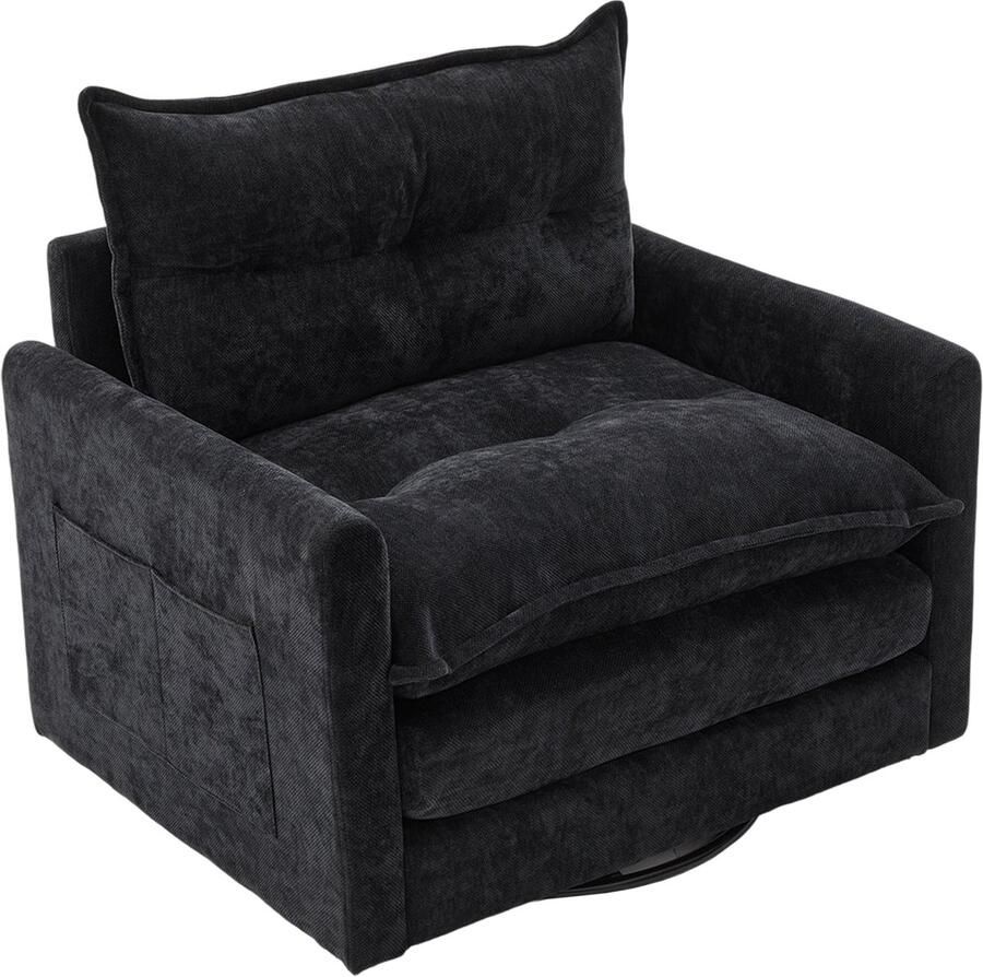 Merax 360° Draaibare Loungestoel Moderne Fauteuil met Armleuningen en Kussen Zwart