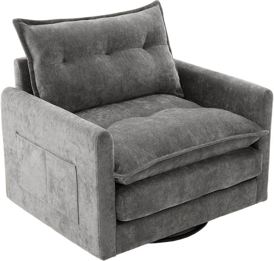 Merax 360° Draaibare Loungestoel Moderne Slaapkamer en Woonkamer Fauteuil met Armleuningen en Kussen Grijs