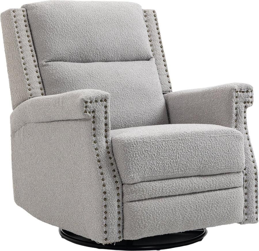 Merax 360° Draaibare Relaxstoel Bouclé Fauteuil met Verstelbare Rugleuning en Voetsteun Grijs