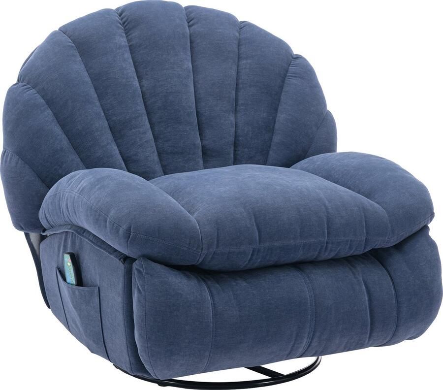 Merax 360° Draaibare Relaxstoel met Massage en Verwarming Comfortabele Stoffen Massagestoel met Zijvakken en Gevoerde Arm- en Rugleuningen Voor Woonkamer Slaapkamer en Thuisbioscoop