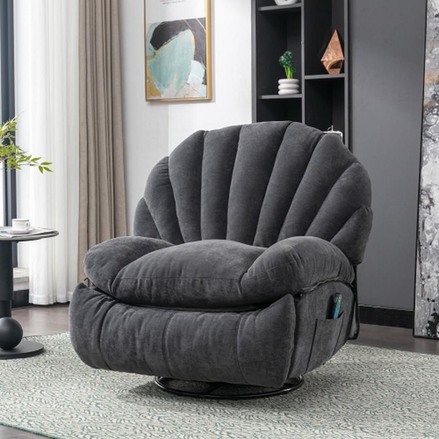 Merax 360° Draaibare Stoel Massage- en Warmtestoel Draaibaar Fauteuil met Verwarming Relaxstoel Gray-Style 2