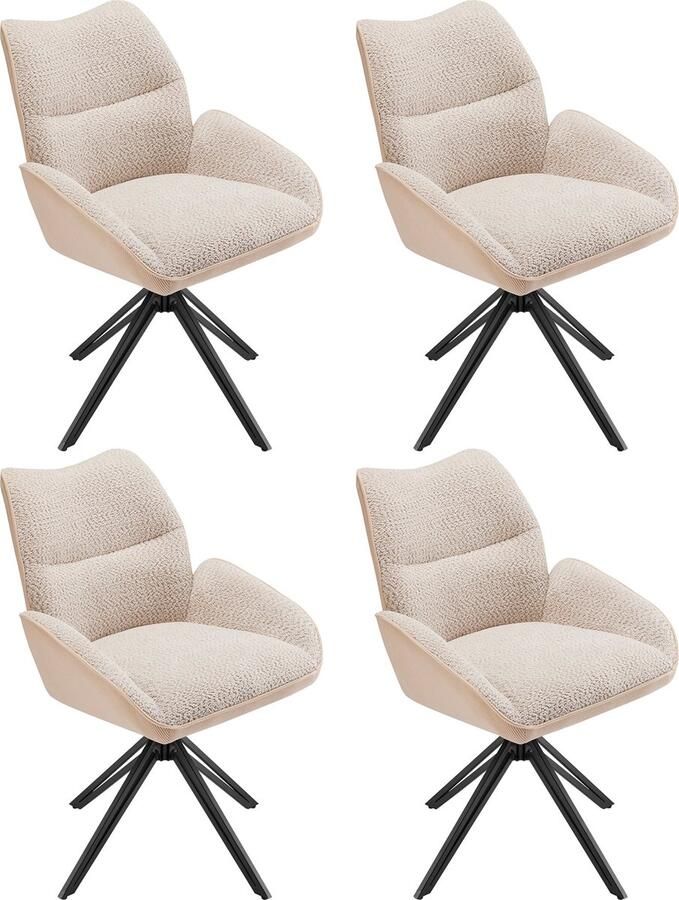 Merax 360° Draaiende Esszimmerstoelen Set van 4 Luxe Sherpa Stof Comfortabele Woonkamer Stoelen met Stabiel IJzeren Frame Beige
