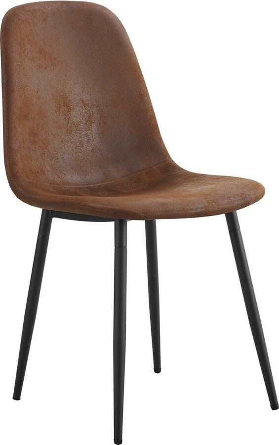 Merax set van 4 eetkamerstoelen Scandinavisch vintage design met kunstsuède bekleding en stalen poten in zwart en geel Bruin