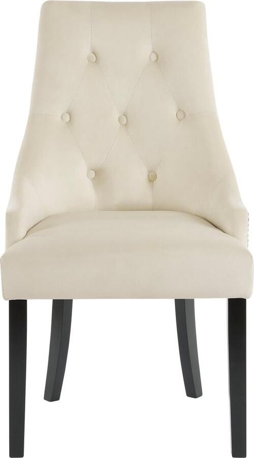 Merax 4-delige retro eetkamerstoelen in beige fluweel – elegante stoelen met hoge rugleuning ronde knopen metalen studs en rubberhouten poten