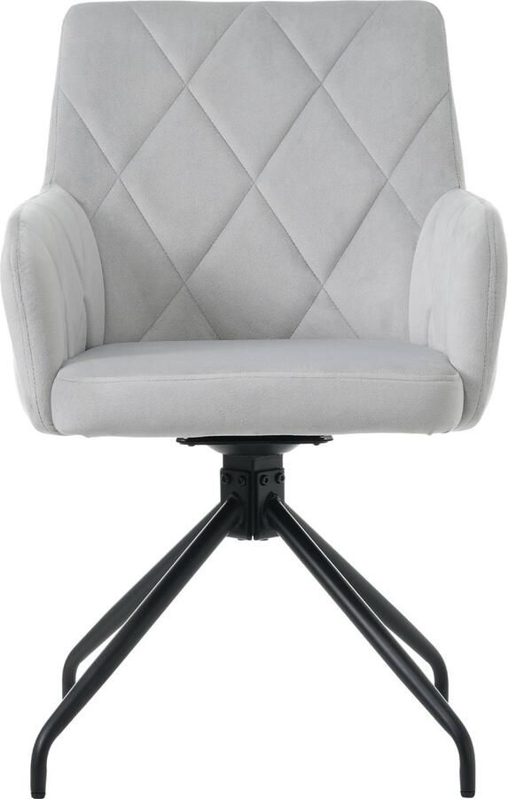 Merax 6 Delige Set 360° Draaibare Esszimmerstoelen met Ruitpatroon – Gepolsterde Lounge Stoelen met Lendensteun en Metalen Poten – Moderne Zachte Velours Stolen in Grijs