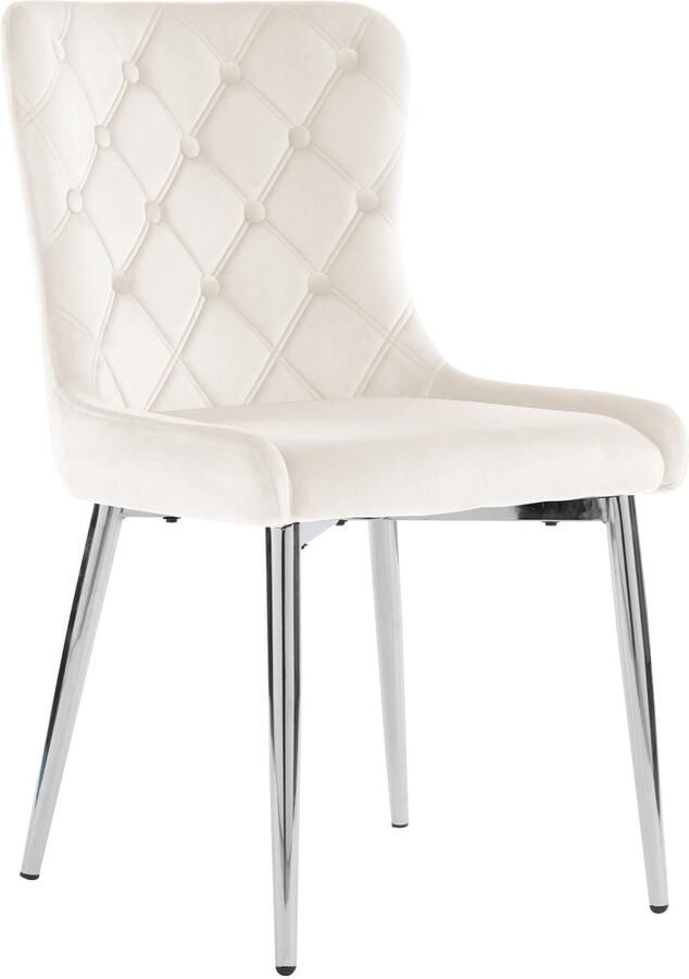 Merax 4-delige Set Eetkamerstoelen met Rugleuning Fluwelen Stoelen met Versierde Zilveren Metalen Poten Ergonomische Designstoelen voor Keuken Woonkamer en Slaapkamer Wit