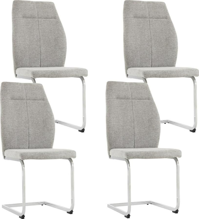 Merax 4-delige Set Eetkamerstoelen met Wellen Rugleuning Lichtgrijs Linnen Stalen Poten – Moderne Stoelen voor Eetkamer Keuken Woonkamer – Comfortabele en Stijlvolle Stoelen