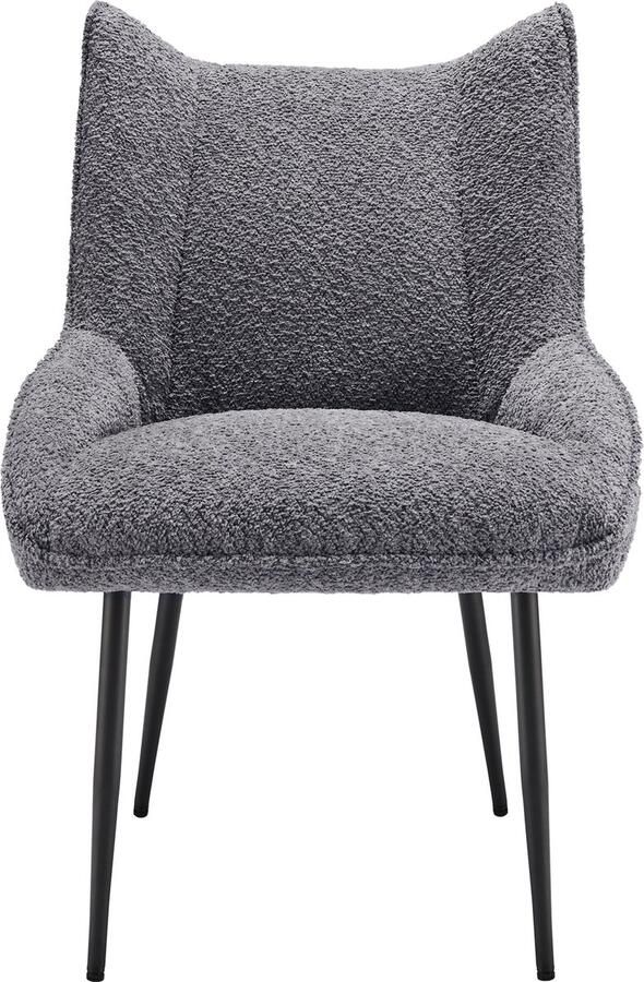 Merax 4-Delige Set Eetkamerstoelen– Lounge stoelen met Armleuning – Teddy fluweel – Dikke Kussens – Grijs - Foto 2