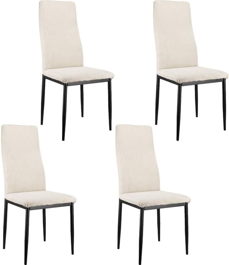 Merax 4 Stuks Eetkamerstoel Beige Corduroy met Hoge Rugleuning en Metalen Frame Comfortabel en Modern Gestoffeerd Ontwerp
