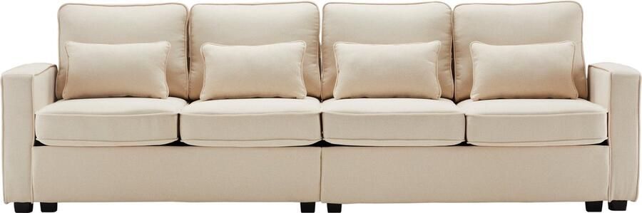 Merax 4-zits Bank – Beige Linnen – Bankstel met Hoge Rugleuning en Zijvakken