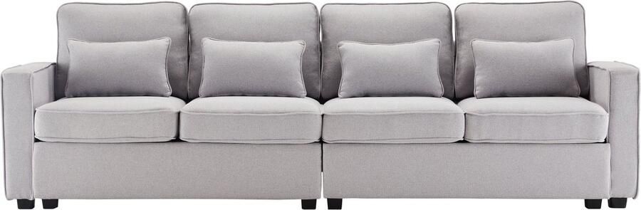 Merax 4-zits Bank met Kussens – Grijs Linnen – Bankstel met Hoge Rugleuning en Zijvakken