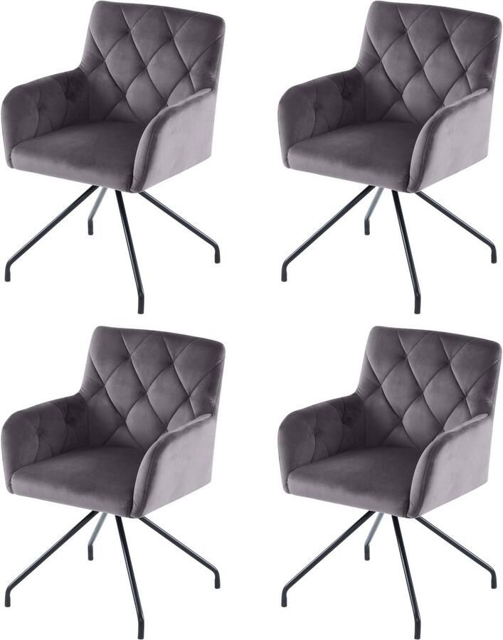 Merax Set van 4 Diamanten Eetkamerstoelen Gestoffeerde Armstoel Moderne Loungestoel Woonkamerstoel voor Slaapkamer Lendensteun Donkergrijs