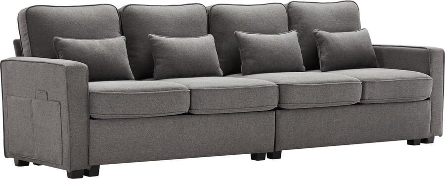 Merax Modernes 4-Sitzer-Sofa aus Leinenstoff Viersitzer-Sofa mit Armlehnentaschen und 4 Kissen Sofa im einfachen Stil geeignet für Wohnzimmer Wohnung Büro 3 Farboptionen für Sofas - Foto 3