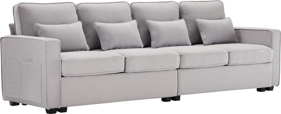 Merax 4-zits Bank met Kussens – Grijs Linnen – Bankstel met Hoge Rugleuning en Zijvakken - Foto 2