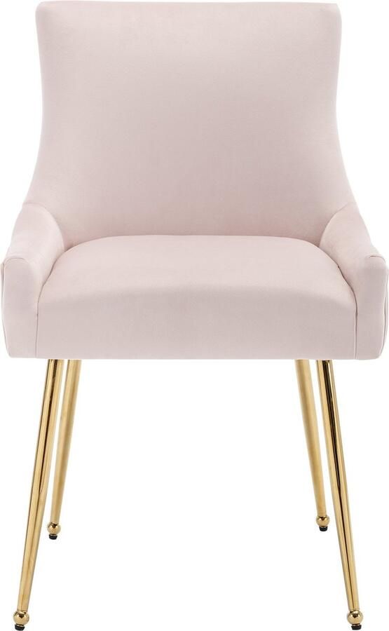 Merax Set van 4 Eetkamerstoelen met Verticale Strepen Luxe Gepolsterde Stoelen met Metalen Poten en Handgreep Moderne Loungestoelen in Roze