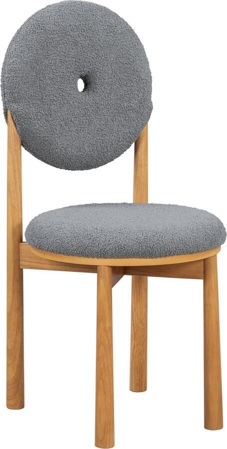 Merax 4er Set Esszimmerstoelen Sherpa Stof Donut Stoelen voor Eetkamer Woonkamer en Slaapkamer Moderne Grijze Gummihouten Poten