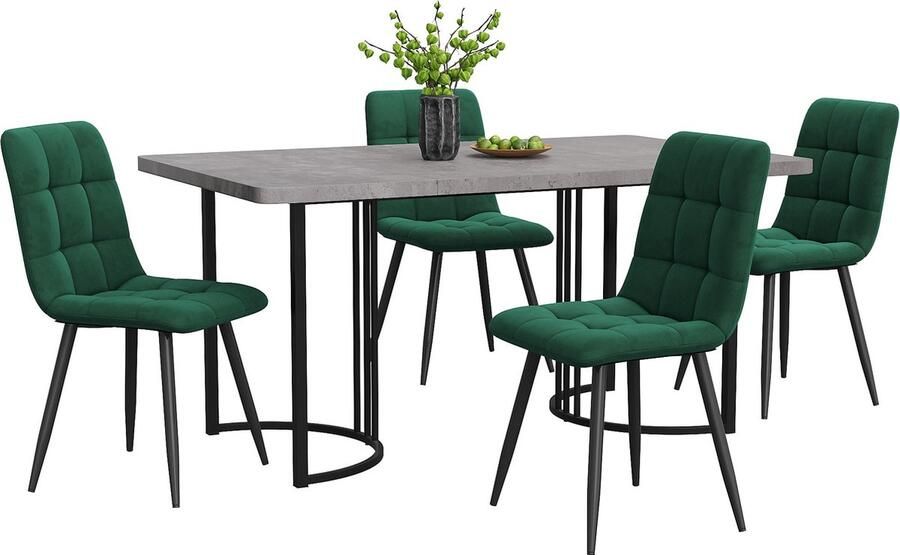 Merax Essgruppe (5-tlg) Esstisch mit 4 Stühlen Set Moderner Küchentisch Set 140×80cm Küchentisch mit Schwarz Metallbeinen MDF Tischplatte in Grau Dunkelgrün Samt Esszimmerstühle - Foto 2