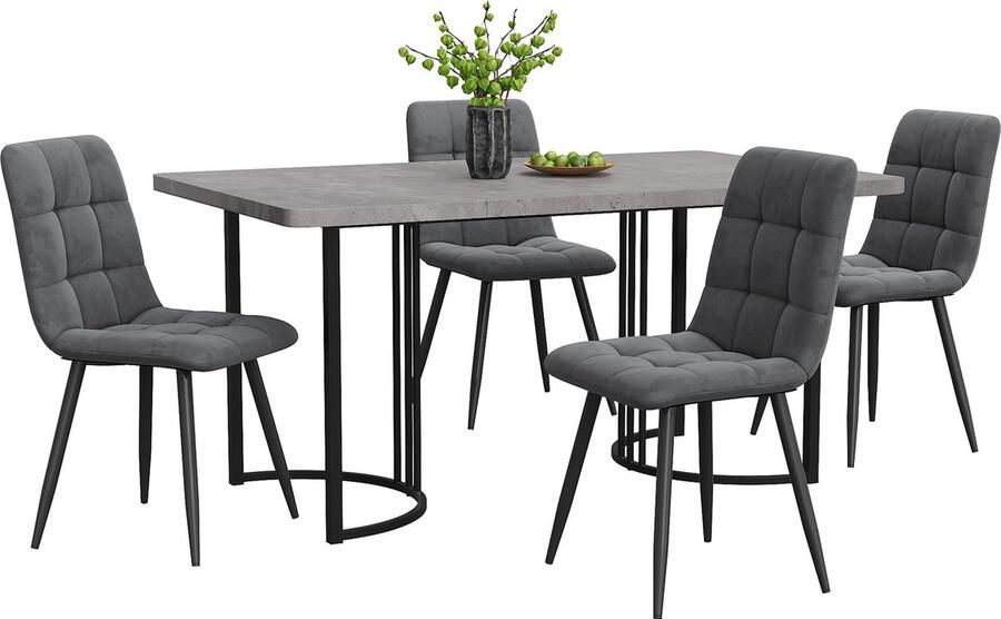 Merax Essgruppe (5-tlg) Esstisch mit 4 Stühlen Set Moderner Küchentisch Set 140×80cm Küchentisch mit Schwarz Metallbeinen MDF Tischplatte in Grau Dunkelgrau Samt Esszimmerstühle - Foto 2