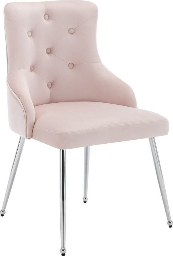 Merax Set van 6 Eetkamerstoelen Keukenstoelen met knopmotief lendenkussen en moderne stijl Comfortabele loungestoelen Roze met Zilver - Foto 2