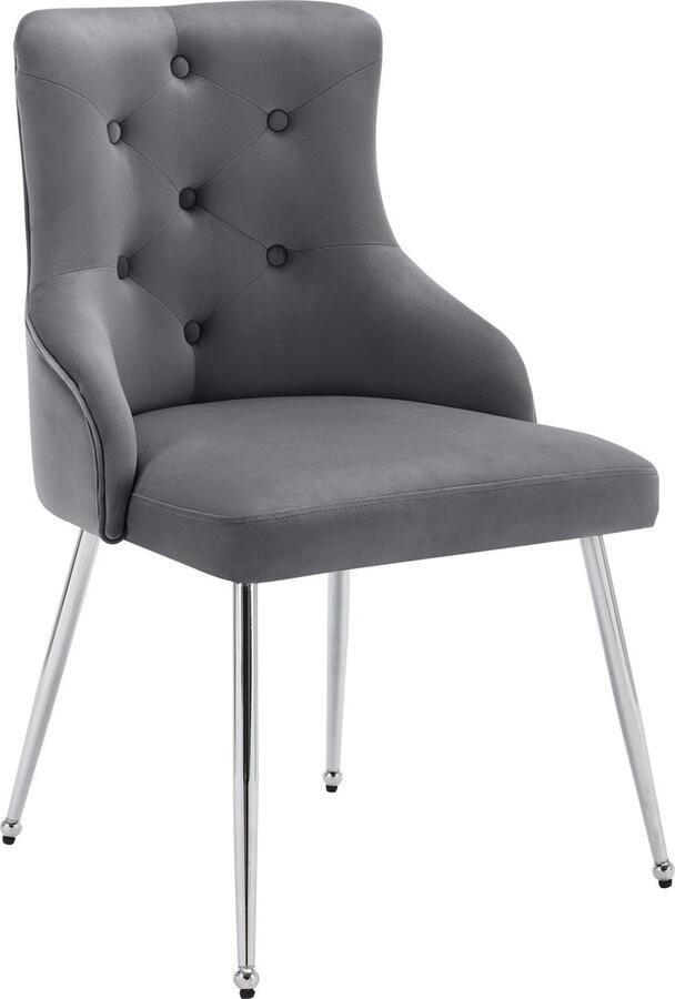 Merax 6-Delige Set Esszimmerstoelen met Knoppatroon – Gepolsterde Loungestoelen met Metalen Poten en Lendenkussen – Modern Design – Grijs