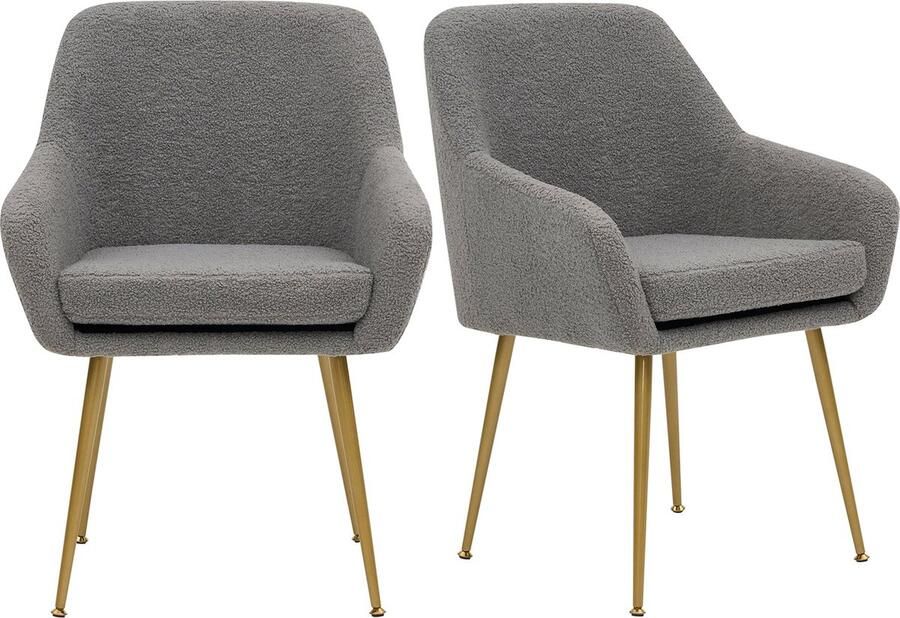 Merax Set van 2 Moderne Eetkamerstoelen Teddy Fleece Bekleding Verstelbare Voeten en Afneembaar Kussen Grijs Voor Keuken en Eetkamer