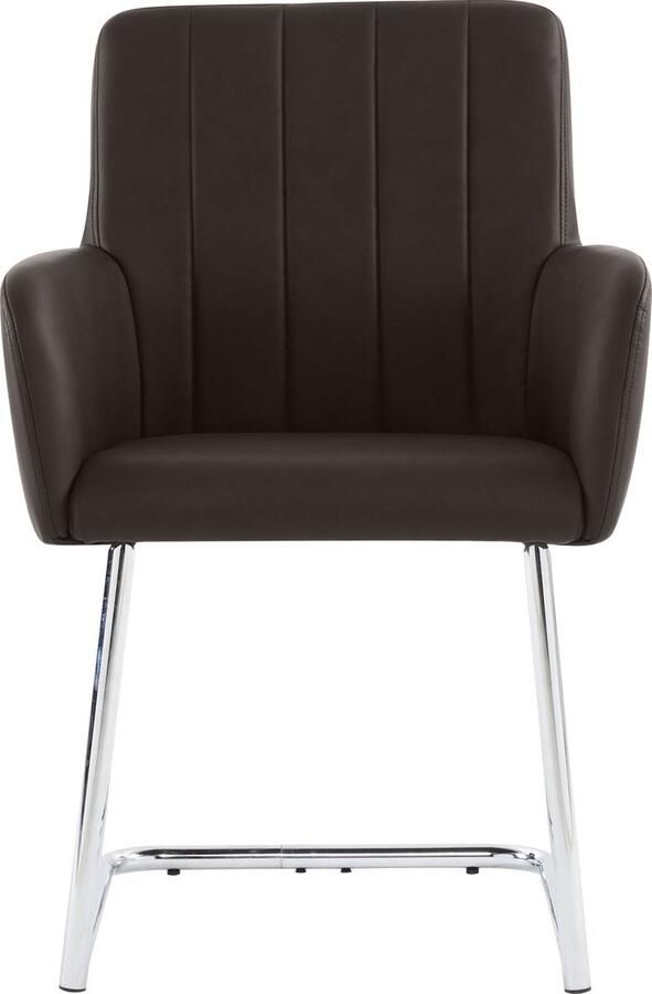 Merax Set van 6 Eetkamerstoelen met Verticale Strepen Gepolsterde Stoelen met Metalen poten in zigzagvorm Lounge Stoel voor Woonkamer Slaapkamer en Werkruimte Kunstleer Zwart Bruin