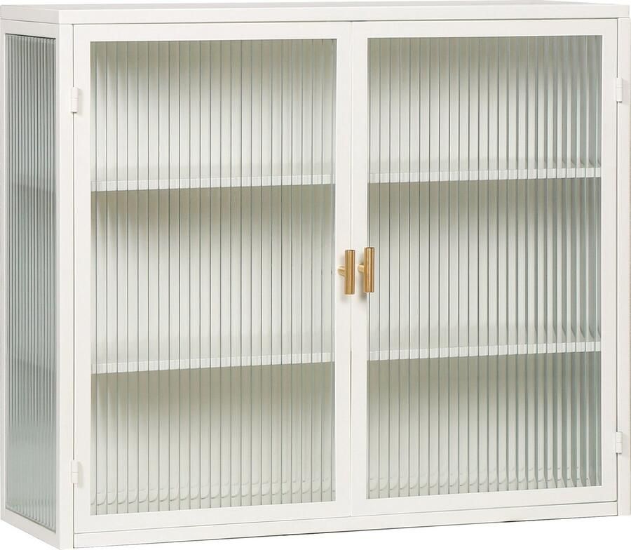 Merax 70CM Wandkast met Glazen Deuren Moderne Kast Dubbeldeurse Opbergkast met 3 Planken Antiek Wit