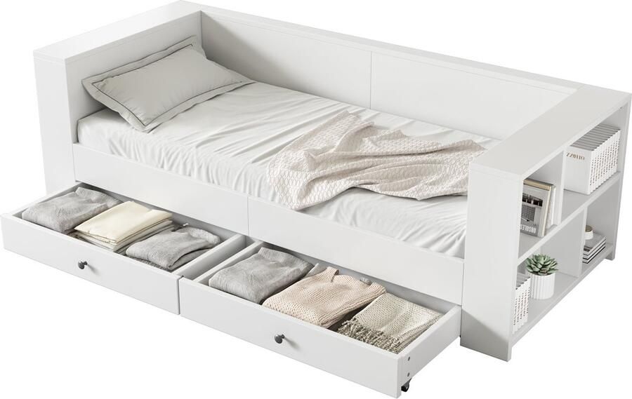 Merax 90x200 cm Dagbed met Opbergruimte en Armleuningen – Wit