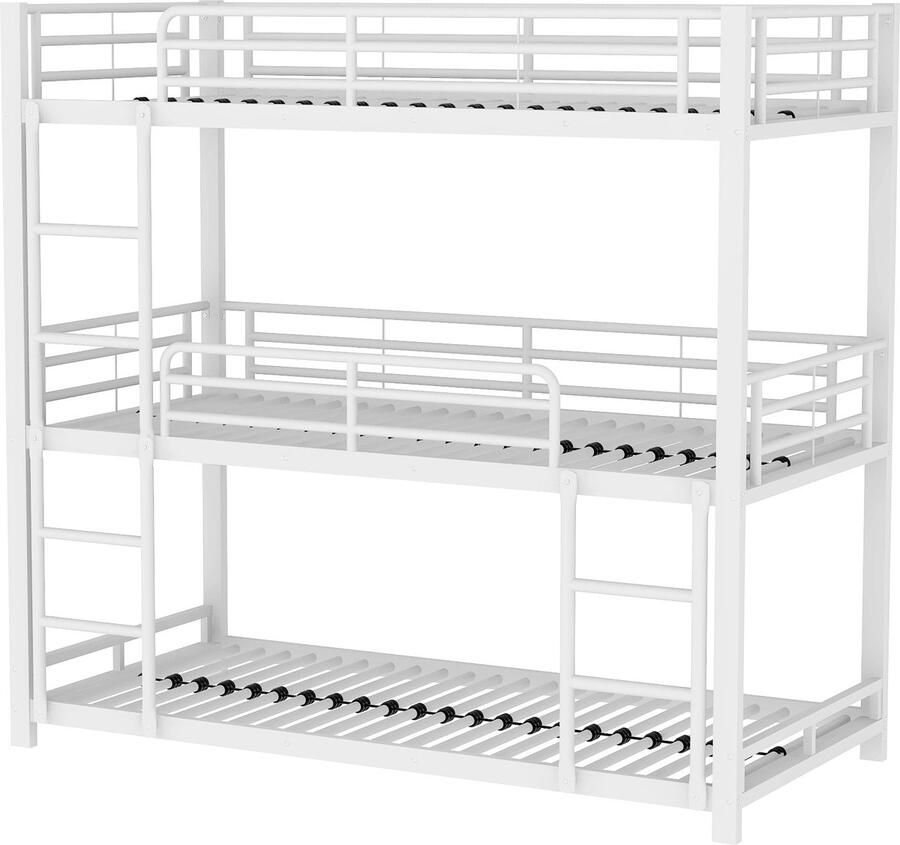 Merax 90x200 cm Metalen Driepersoons Stapelbed – Wit Voor Kinderen Jongeren en Volwassenen - Foto 2
