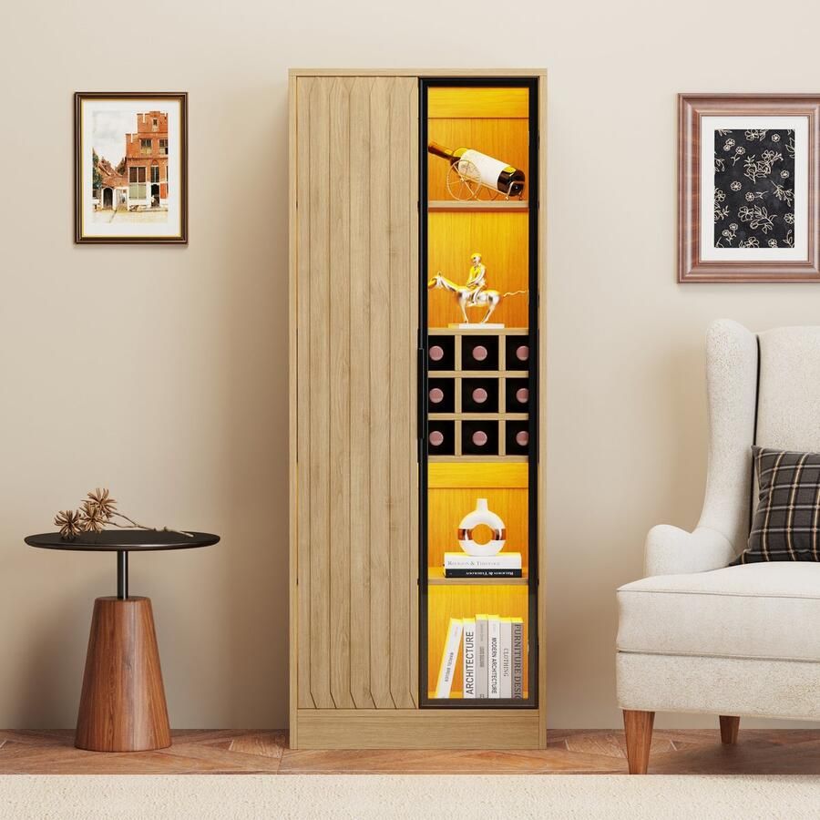 Merax Badkamer vitrinekast 160 cm breed Glazen deuren + LED-verlichting Luxe uitstraling