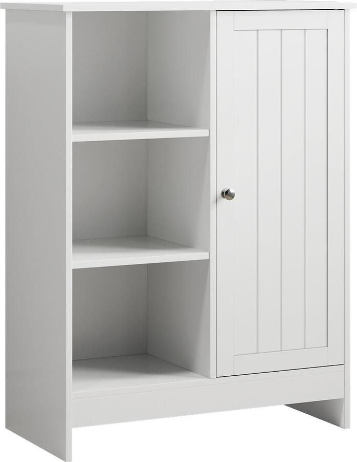 Merax Badkamerkast Vrijstaand – Opbergkast met 1 Deur en 3 Open Vakken – Keuken- of Badkamermeubel – Wit 60x30x80 cm