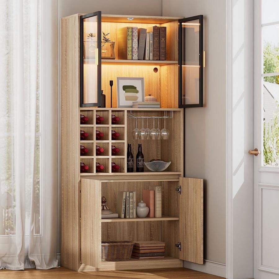 Merax Badkamerkasten wijnkoelers vitrinekasten Vitrinekast met glazen deuren en verlichting