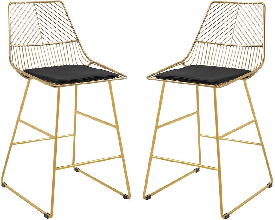 Merax Barkrukken Set van 2 – Goud – Design Barkruk met Rugleuning – Met Voetsteun – Metalen Frame – Fluwelen Zitkussen – 61 cm Zithoogte – Moderne Barstoelen voor Keuken of Woonkamer