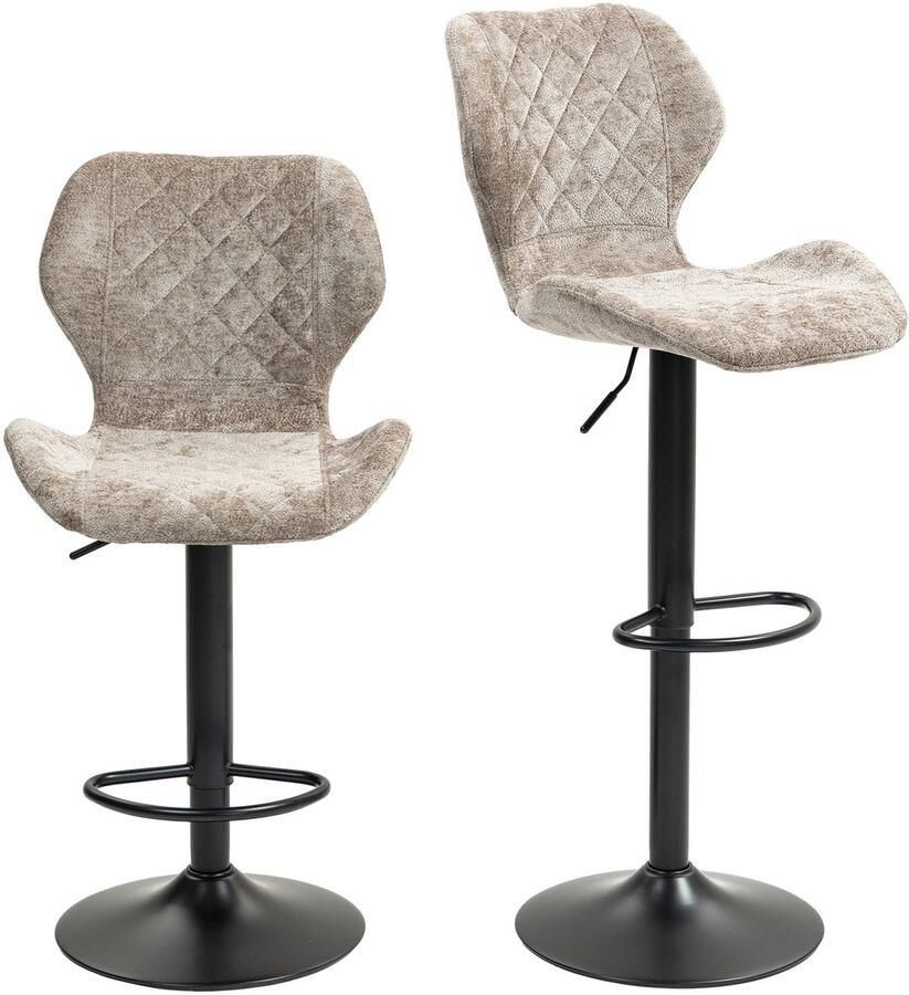 Merax Barstoelen 2 Stuks – Draaibare Barkrukken met Rugleuning – In Hoogte Verstelbaar – Chenille Bekleding – Bruin – Met Voetsteun en Metalen Onderstel