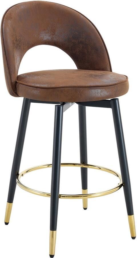 Merax Barstoelen Set van 2 360° Draaibare Barkrukken Bruin Technologiestof met Comfortabele Zitting Moderne Hoge Stoelen met Metalen Frame en Voetsteun voor Bar Keuken en Eetkamer