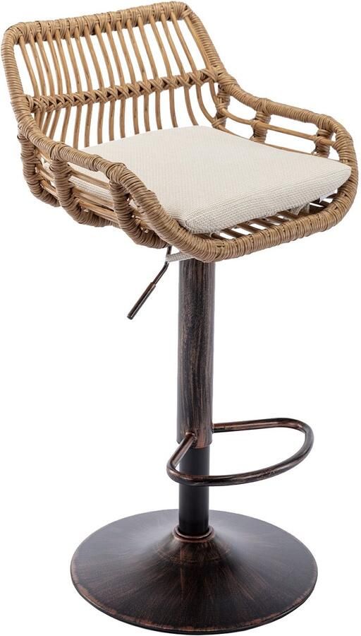 Merax Barstoelen – Set van 2 Verstelbare Barkrukken met Rugleuning en Voetsteun – Draaibare Linnen Barkrukken met Metalen Onderstel – Beige - Foto 2