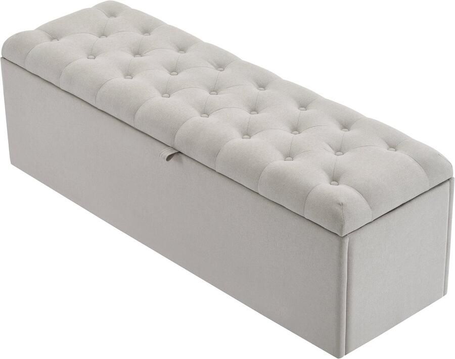 Merax Bed Hocker Opbergbank – Gestoffeerde Bedbank van Linnen – 141x41 5x47 cm – Lichtgrijs – Zitbank met Opbergruimte