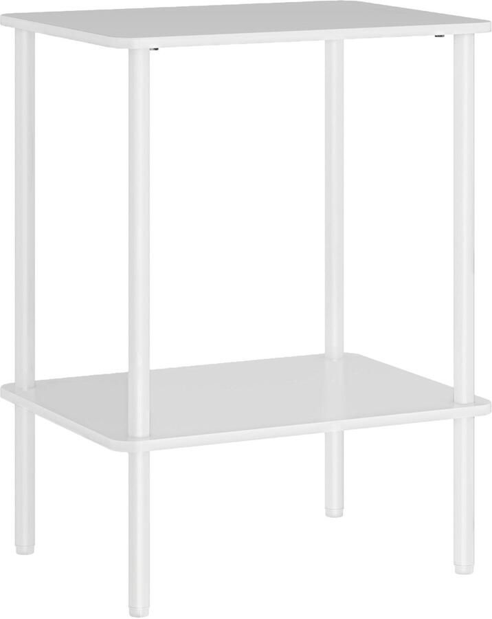 Merax Bijzettafel Met Opbergruimte 2-Laags Koffietafel Metalen Frame Modern Tafeltje Wit