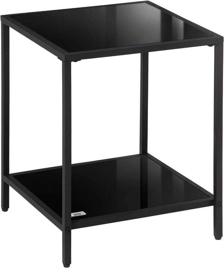 Merax Bijzettafel Ronde Salontafel met 2 Lagen Glazen Koffietafel 40x40x50 cm Zwart Staal en Gehard Glas Moderne Tafeltje voor Woonkamer en Slaapkamer