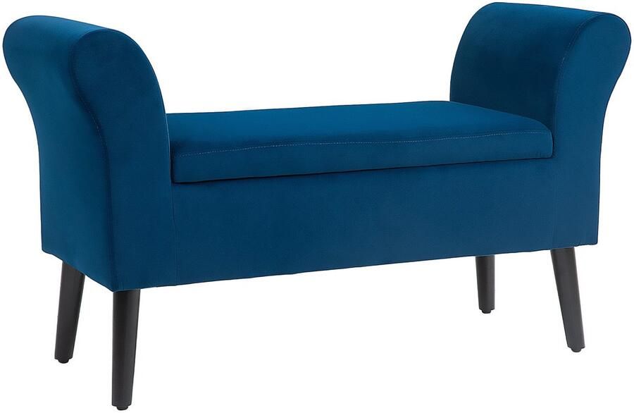 Merax Blauwe Fluwelen Zitbank met Armleuningen – 111x41x65 cm – Opbergbank met Deksel – Gestoffeerde Bank voor Hal Slaapkamer of Onder Raam