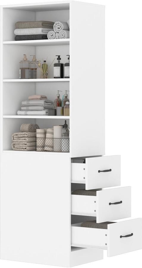 Merax 180CM Hoog Extra Smal Boekenkast met Zijladen Verstelbare Planken Links en Rechts Verwisselbaar Geschikt voor Kleine Ruimtes Sideboard Woonkamer Hoogkast