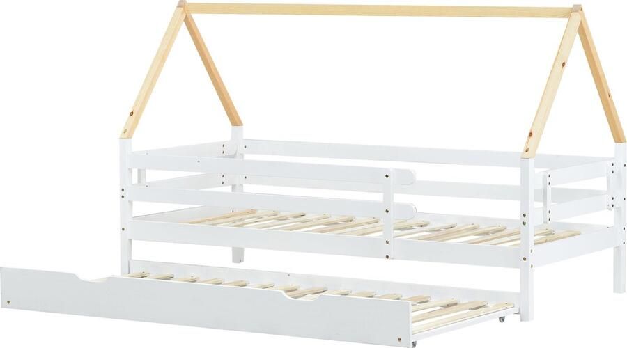 Merax Boomhut Bed voor Kinderen 90x200 cm Eenpersoonsbed Inclusief Extra Uitschuifbaar Kinderbed met Wielen 90x190 cm Wit - Foto 2